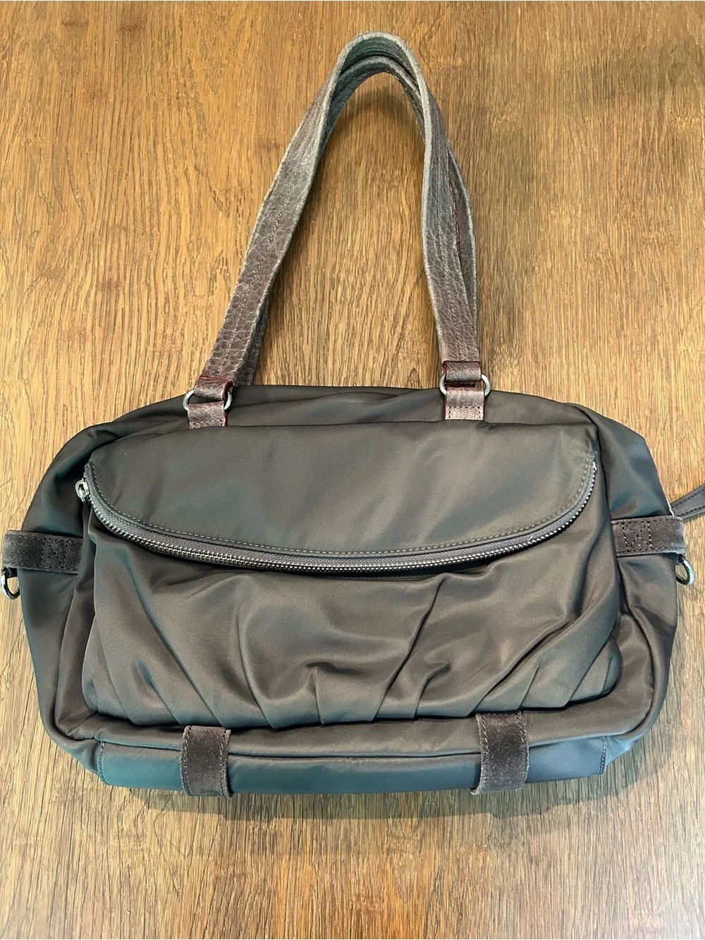 MZ Wallace Charcoal Nylon Shoulder Bag with Dual Front Pockets